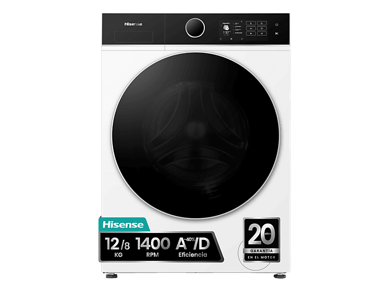 Lavadora secadora - Hisense WD5I1245BWR, 12/8 Kg, iFIT, Wi Fi, Programa especial mascotas, Blanco