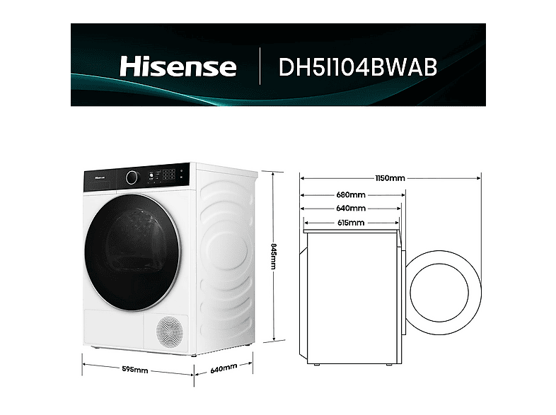 Secadora bomba de calor - Hisense DH5I104BWAB, 10 Kg, 18 programas, iFit, WiFI, Estante flexible, Blanco