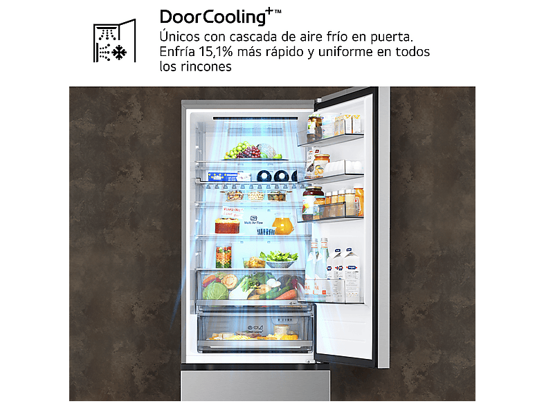 Frigorífico combi - LG GBBW322CPY, No Frost, 203 cm, 465 l, Ancho especial 70 cm, DoorCooling+™, ThinQ AI™, Inox antihuellas