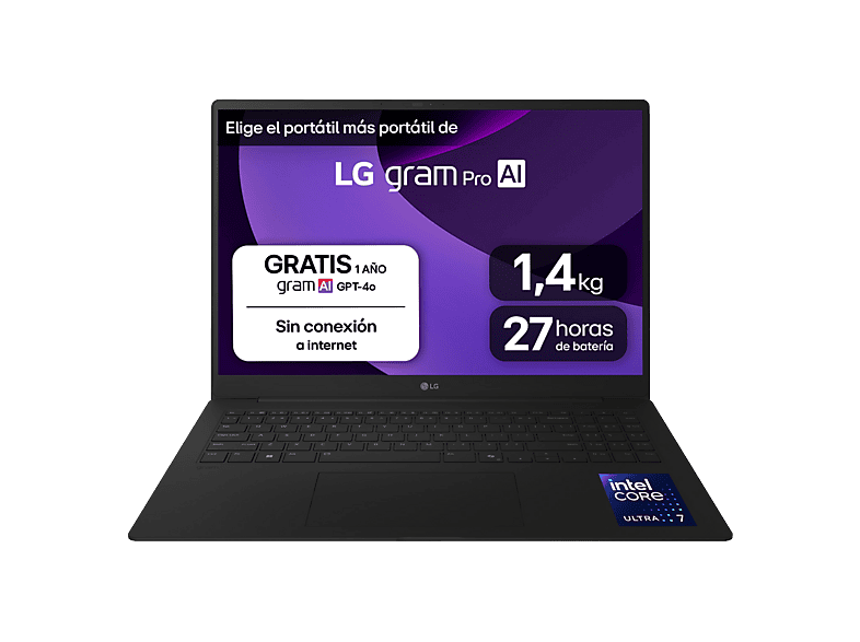 Portátil - LG 16Z90TR-E.AD88B, 16" WQXGA, Intel® Evo™ Edition Core™ Ultra 7-255H, 32 GB RAM, 1 TB SSD, GeForce RTX™ 5050, W11H