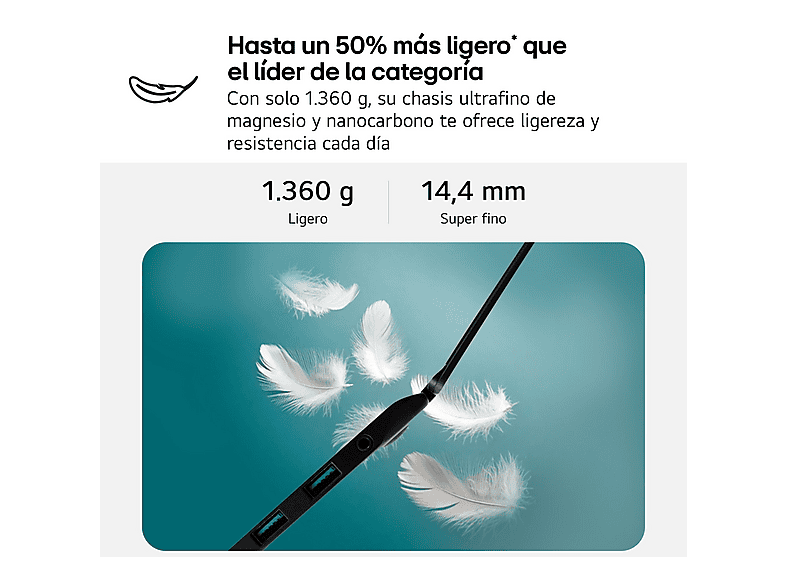 Portátil - LG 16Z90TR-E.AD88B, 16" WQXGA, Intel® Evo™ Edition Core™ Ultra 7-255H, 32 GB RAM, 1 TB SSD, GeForce RTX™ 5050, W11H