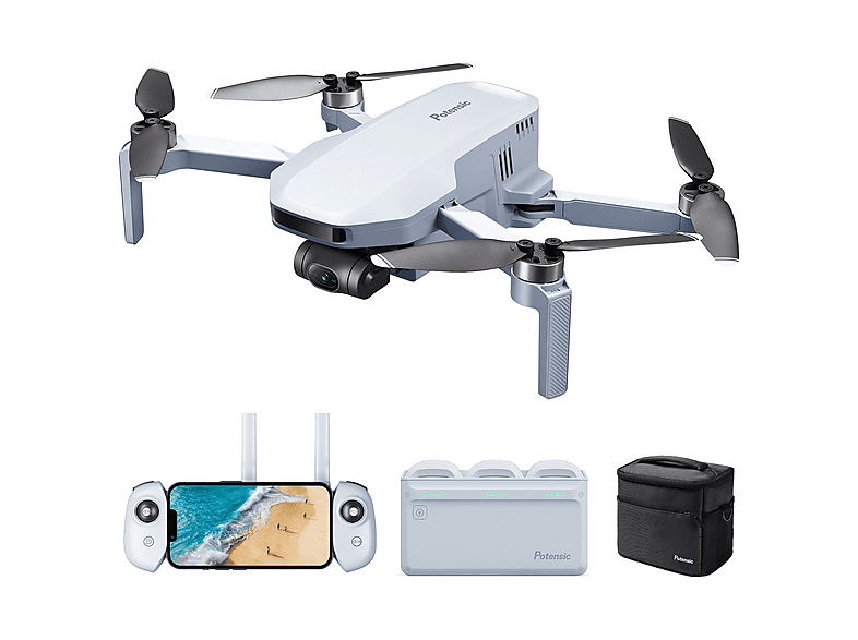 Dron - Potensic ATOM (Fly More Combo), Sensor CMOS 12 MP, Vídeo 4K 30 fps, Autonomía 32 min, Rango 6 km, Estabilizador 3 ejes, GPS, Blanco