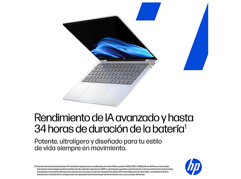 Portátil - HP OmniBook 5 NGAI 14-he0000ns Copilot+ PC, 14" 2K, Snapdragon X1-26-100 45 TOPS, 16GB RAM, 512GB SSD, Gráficos Adreno™, W11 Home, Plata