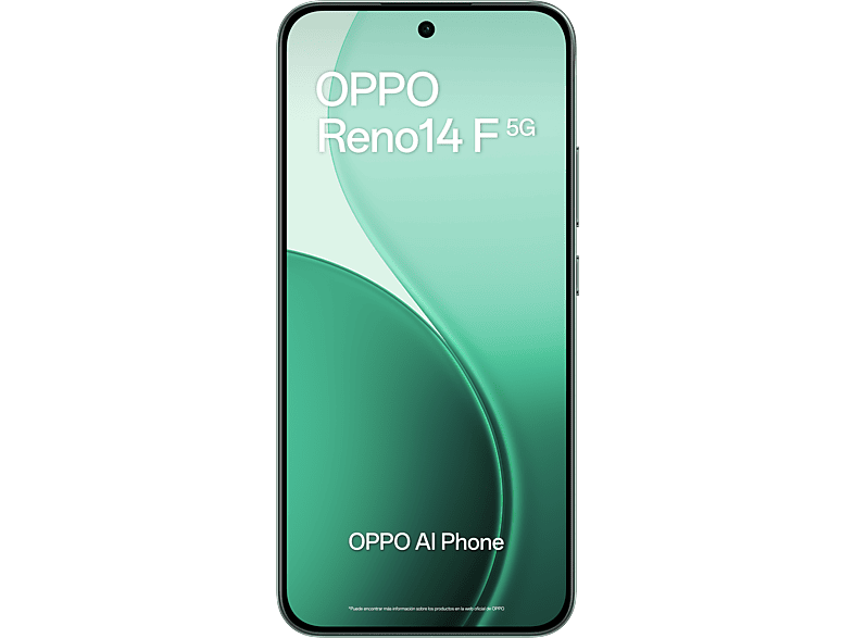 Móvil - Oppo Reno14F, Luminous Green, 256GB, 8GB RAM, 6.57" 2.5D AMOLED, Snapdragon® 6 Gen 1 (4nm), 6000mAh