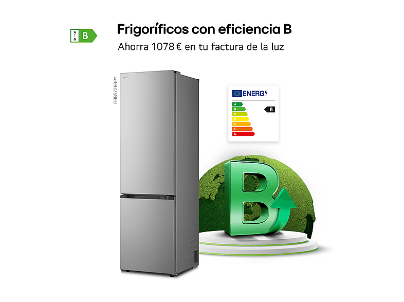 Frigorífico combi - LG GBBS726BPY, Total No Frost, 203 cm, 375 l, Inox antihuellas