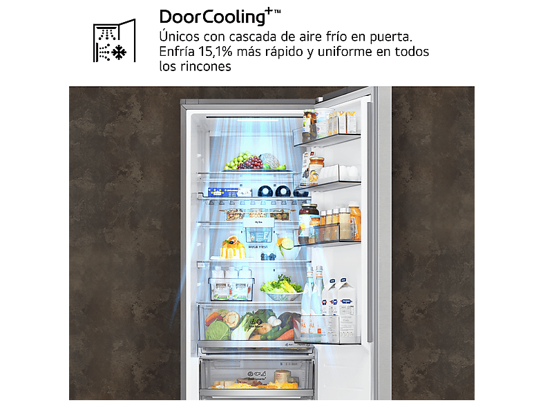 Frigorífico combi - LG GBBS726BPY, Total No Frost, 203 cm, 375 l, Inox antihuellas