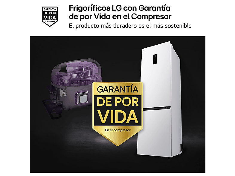 Frigorífico combi - LG GBBS525CSW, No Frost, 203 cm, 375 l, DoorCooling+™, Digital FRESHConverter+™, Blanco