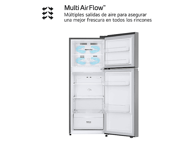 Frigorífico dos puertas - LG GTBV22PYNJ, No Frost, 144.5 cm, 217 l, Multi Air Flow™, Inox Antihuellas