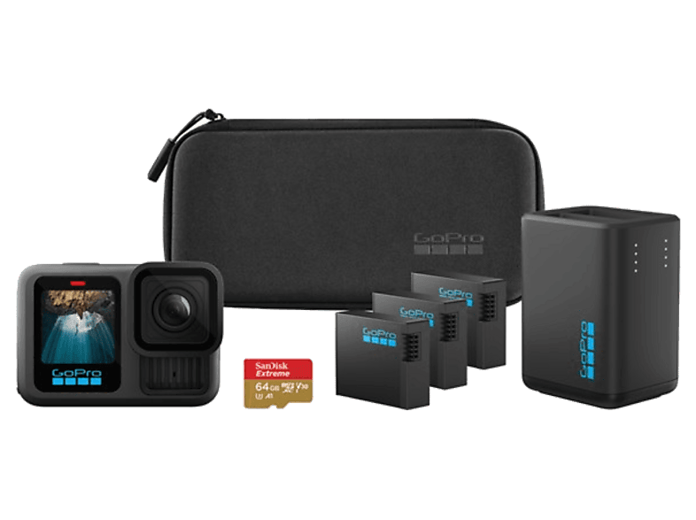 Cámara deportiva - GoPro, Pack GoPro Hero 13 Black Power Bundle, HyperSmooth 6.0, 5.3 K, 27MP, Autonomía 2.5 h, HDR, Sumergible 10m, Cámara lenta