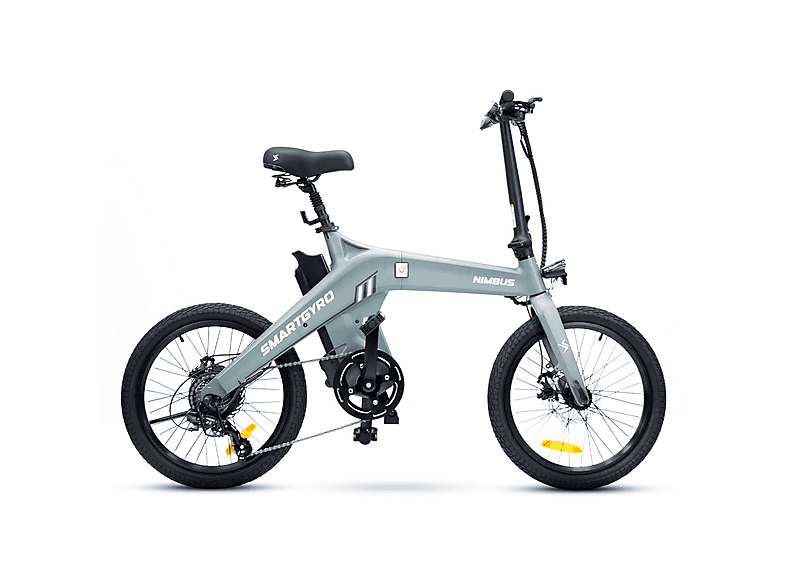 Bicicleta urbana - Smartgyro Nimbus, Eléctrica, Plegable, Potencia Nominal 250W, Velocidad 25 km/h, 60 km, IPX4, Gris