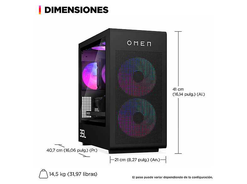 PC gaming - HP OMEN 35L Gaming Desktop GT16-0108ns, AMD Ryzen™ 7 8700F, 32 GB RAM, 1 TB SSD, GeForce RTX™ 5060, Windows 11 Home, Negro