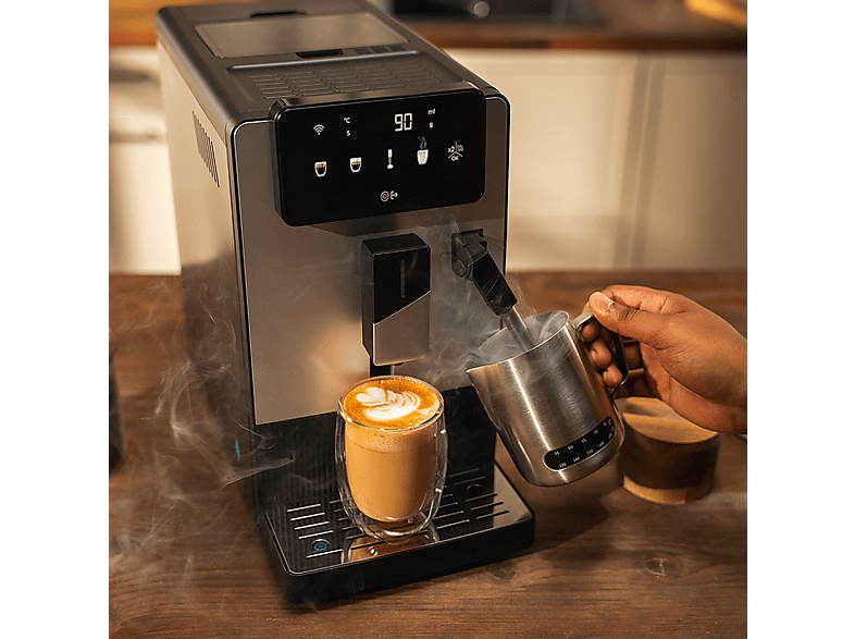 Cafetera superautomática - Cecotec Cremmaet Steam, 19 bar, 1300W, Depósito 1.1L, Molinillo cónico, Plug&Play, Vaporizador, Depósito café 150g, Negro