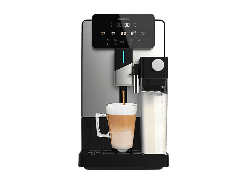 Cafetera superautomática - Cecotec Cremmaet Latte, 19 bar, 1300W, Depósito de leche 400ml, Depósito de agua 1.1L, Display táctil, Molinillo, Negro