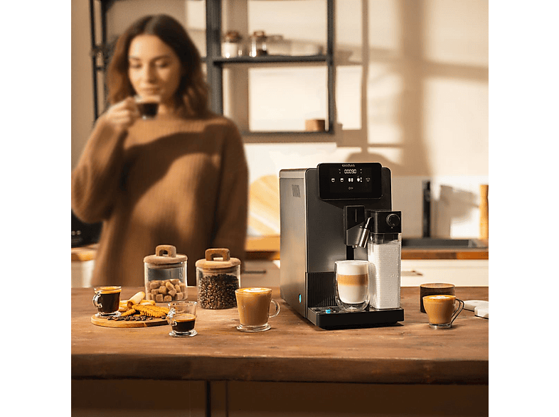 Cafetera superautomática - Cecotec Cremmaet Latte, 19 bar, 1300W, Depósito de leche 400ml, Depósito de agua 1.1L, Display táctil, Molinillo, Negro