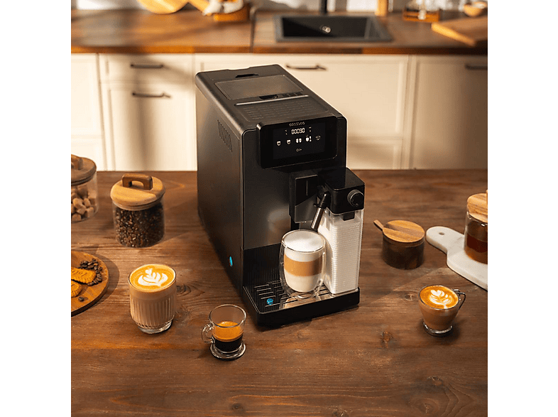 Cafetera superautomática - Cecotec Cremmaet Latte, 19 bar, 1300W, Depósito de leche 400ml, Depósito de agua 1.1L, Display táctil, Molinillo, Negro