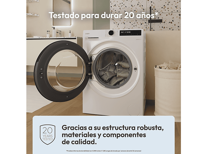 Lavadora carga frontal - Candy BR 48SBL6-S, 8 kg, 1400 rpm, 16 Programas, Inverter, WiFi y Bluetooth, Blanco