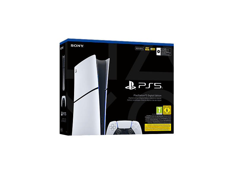 Consola - Sony PS5 Slim Digital Edition, 825 GB SSD, 4K, 1 mando, Chasis E, Blanco