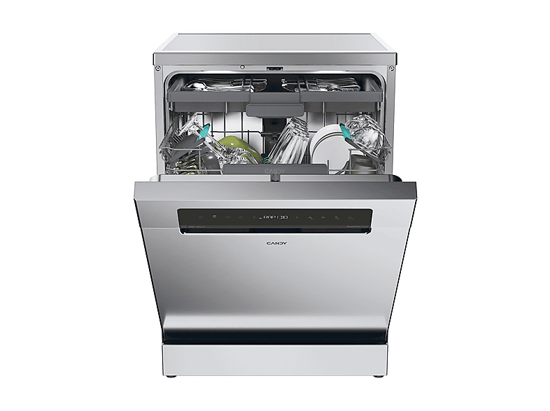 Lavavajillas - Candy Rapido' CNF 4A4S3PSX, 14 Servicios, 10 Programas, 60 cm, Motor Inverter, Wi-Fi, Inox