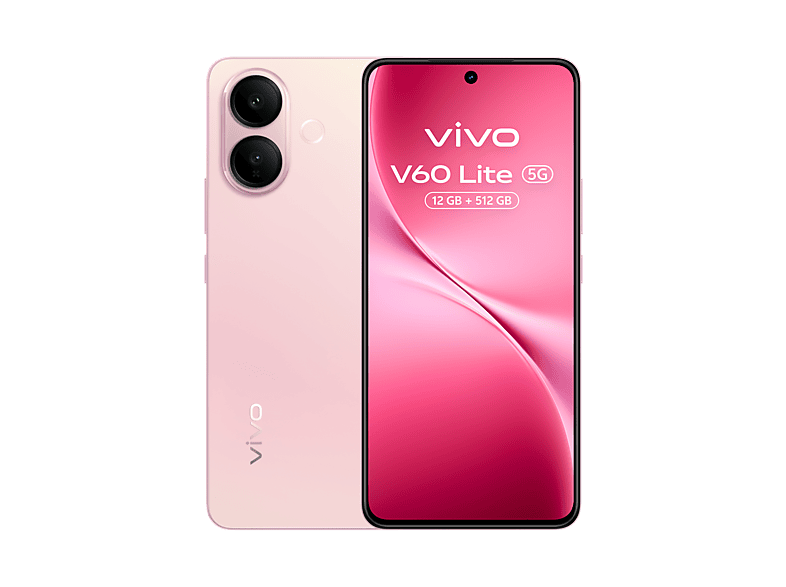 Móvil - Vivo V60 Lite, Rosa, 512GB, 12GB RAM, 6.77" AMOLED de120Hz, Dimensity 7360-Turbo, 6500 mAh