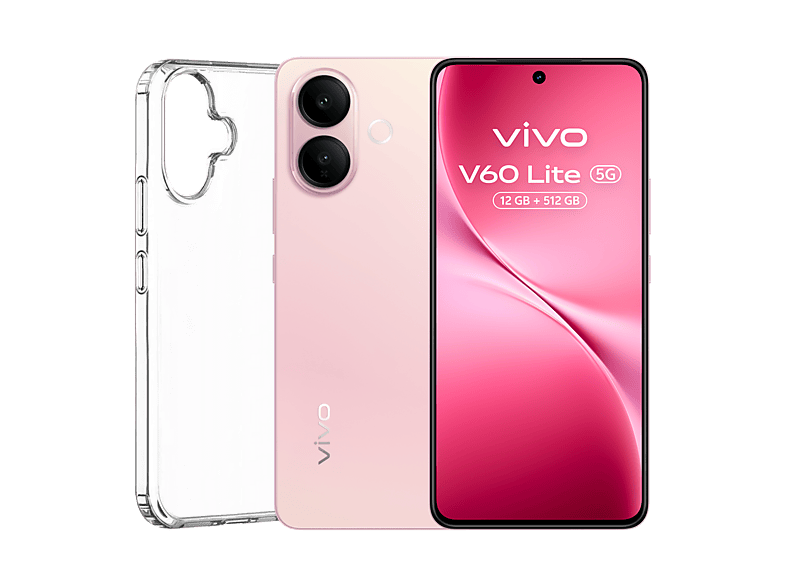Móvil - Vivo V60 Lite, Rosa, 512GB, 12GB RAM, 6.77" AMOLED de120Hz, Dimensity 7360-Turbo, 6500 mAh