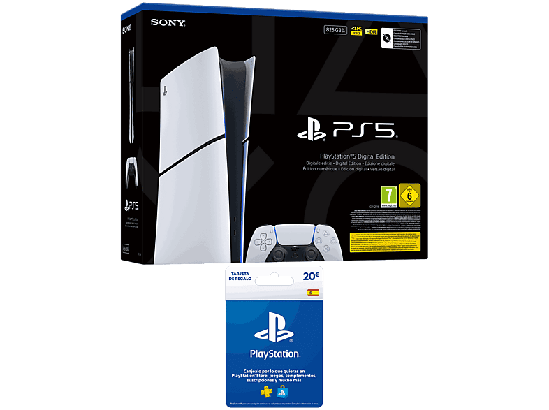 Consola - Ardistel, Sony PS5 Slim Digital Edition, 825 GB SSD, 4K, Chasis E, Blanco + Tarjeta PS Plus 20€