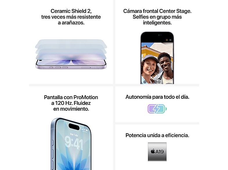 Smartphone - Apple iPhone 17, Lavanda, 256 GB, 5G, 6.3" OLED Super Retina XDR, Chip A19, iOS