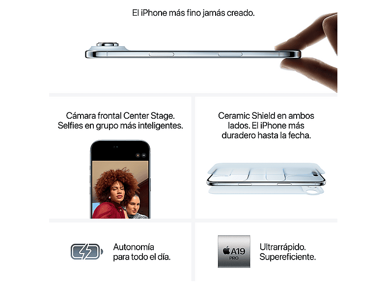 Smartphone - Apple iPhone Air, Azul cielo, 256 GB, 5G, 6.5 " OLED Super Retina XDR, Chip A19 Pro, iOS