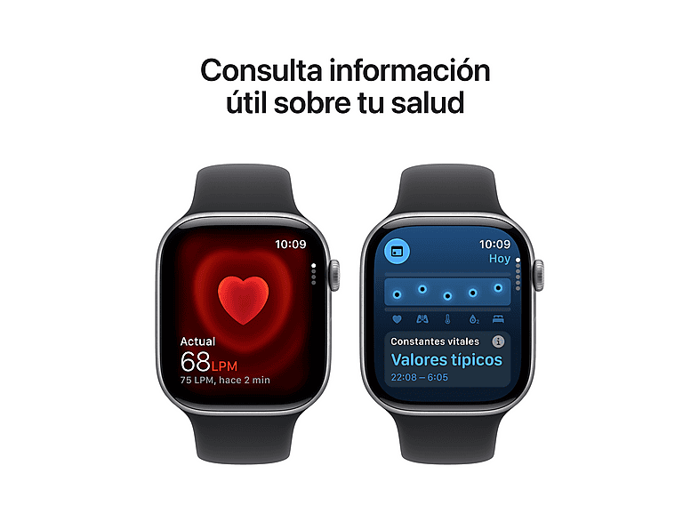 Smartwatch - Apple Watch Series 11 (2025), GPS, 42 mm, Caja de aluminio Gris espacial, Correa deportiva Negra, S/M, Calidad del sueño, 24h Autonomía