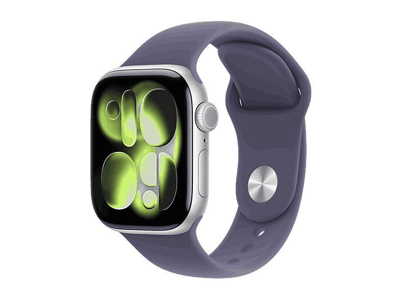 Smartwatch - Apple Watch Series 11 (2025), GPS, 42 mm, Caja de aluminio Plata, Correa deportiva Niebla lila, S/M, Calidad del sueño, 24h Autonomía