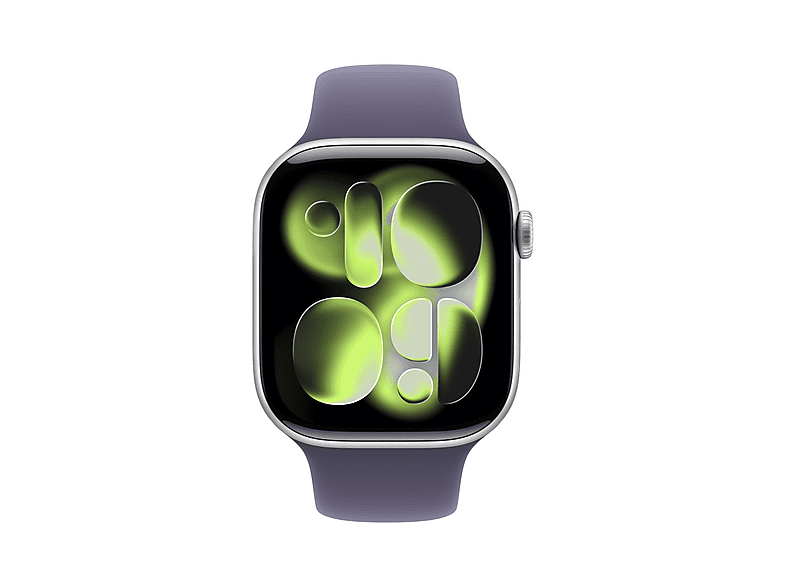 Smartwatch - Apple Watch Series 11 (2025), GPS, 42 mm, Caja de aluminio Plata, Correa deportiva Niebla lila, S/M, Calidad del sueño, 24h Autonomía