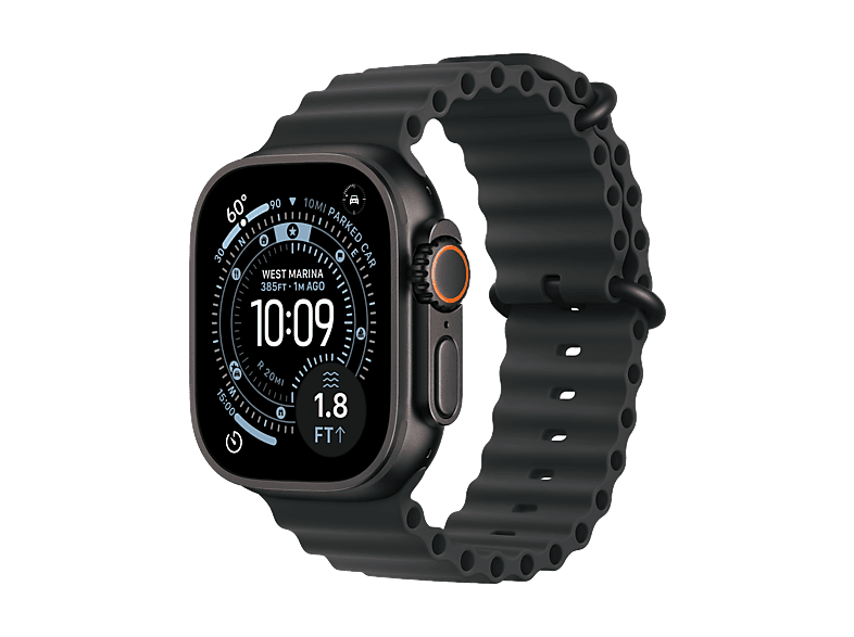Smartwatch - Apple Watch Ultra 3 (2025), GPS+CEL, 49 mm, Caja de Titanio Negro, Correa Ocean Band Negro, Calidad del sueño, Via satélite