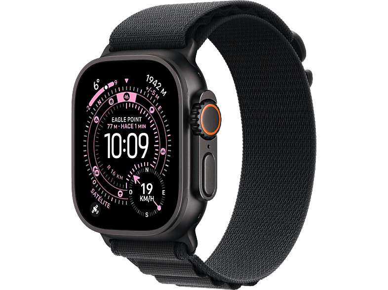 Smartwatch - Apple Watch Ultra 3 (2025), GPS+CEL, 49 mm, Caja de Titanio Negro, Correa Alpine Loop Negro, M, Calidad del sueño, Via satélite