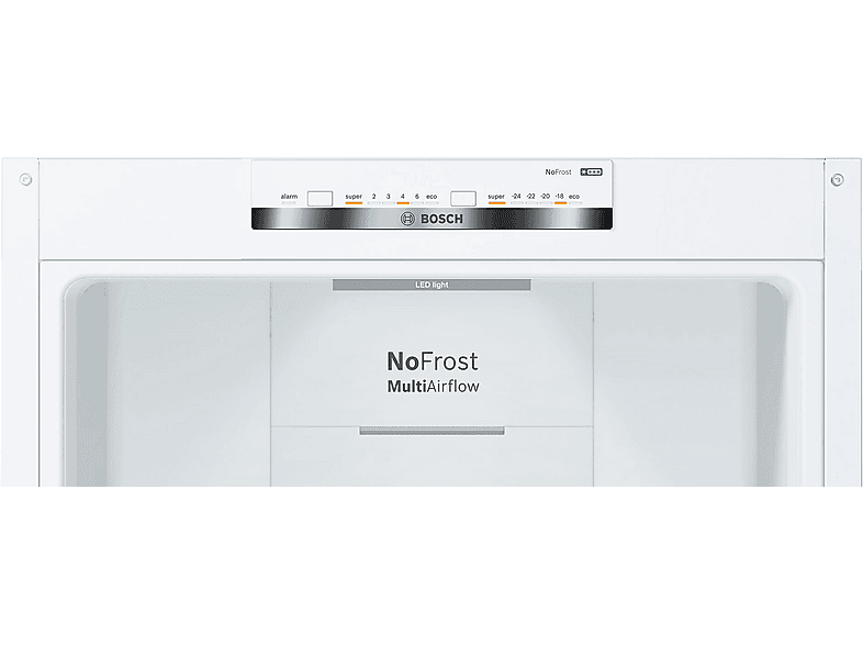 Frigorífico combi - Bosch KGN362WED, Serie 4, Total No Frost, 186 cm, 326 l, Cajón VitaFresh, Sistema MultiAir Flow, Blanco