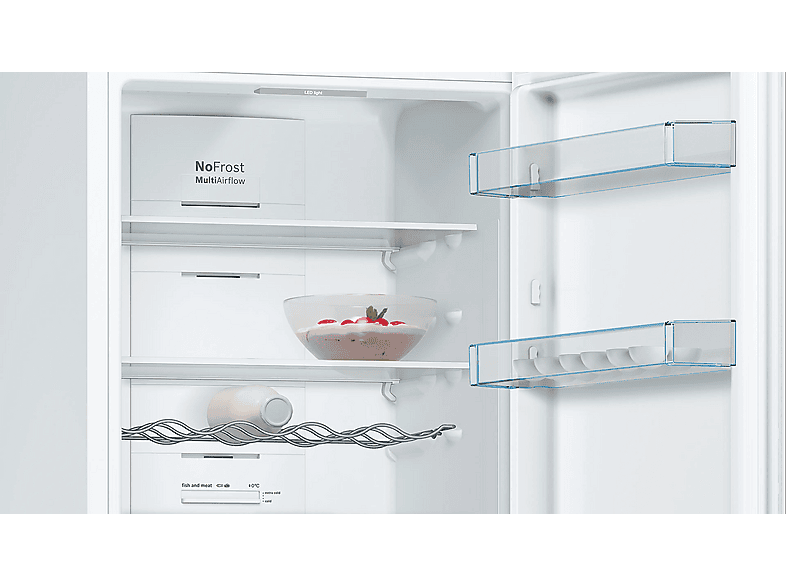 Frigorífico combi - Bosch KGN362WED, Serie 4, Total No Frost, 186 cm, 326 l, Cajón VitaFresh, Sistema MultiAir Flow, Blanco