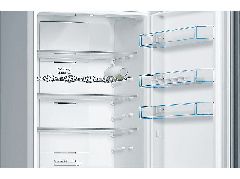 Frigorífico combi - Bosch KGN39VIDB, Serie 4, Total NoFrost, 203 cm, 368 l, Cajón VitaFresh, Sistema MultiAir Flow, Acero antihuellas