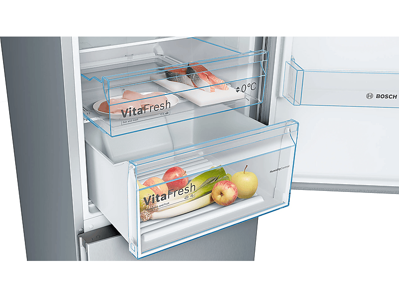 Frigorífico combi - Bosch KGN39VIDB, Serie 4, Total NoFrost, 203 cm, 368 l, Cajón VitaFresh, Sistema MultiAir Flow, Acero antihuellas