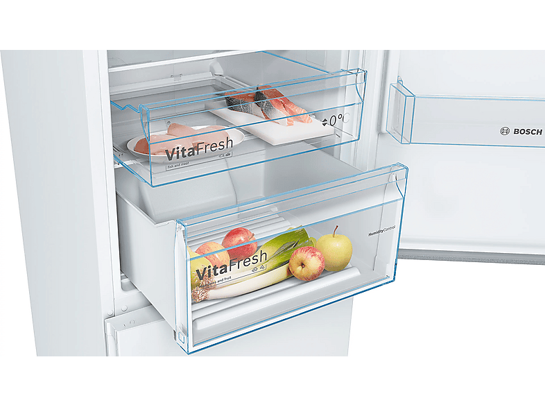 Frigorífico dos puertas - Bosch KGN39VWDC, Serie 4, Total NoFrost, 203 cm, 368 l, Cajón VitaFresh, Sistema MultiAir Flow, Blanco