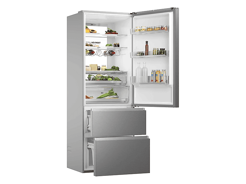 Frigorífico combi - Haier Series 7 HTW7720CNMM, No Frost, 201 cm, 486 l, My Zone, Daylight, Inox Platino