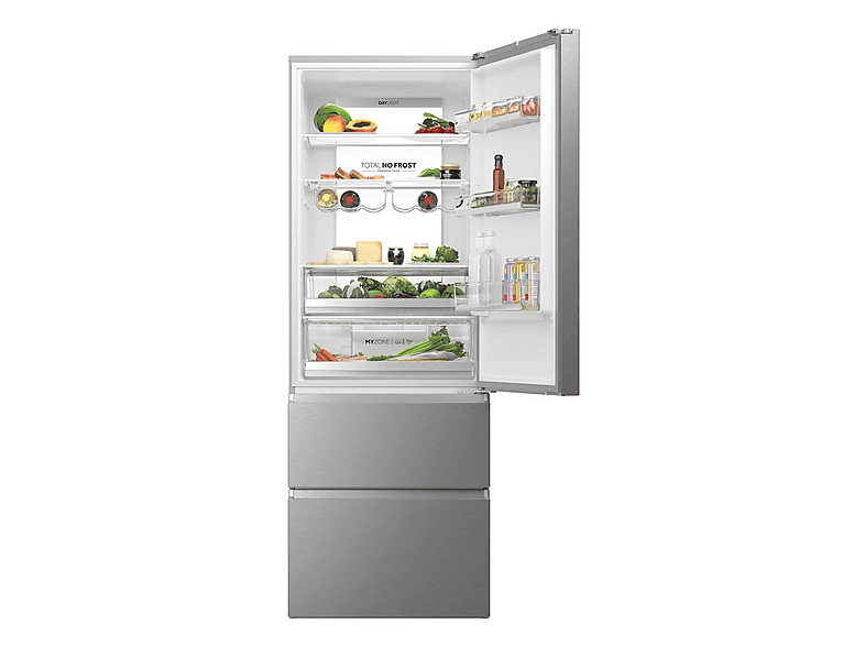 Frigorífico combi - Haier Series 7 HTW7720CNMM, No Frost, 201 cm, 486 l, My Zone, Daylight, Inox Platino