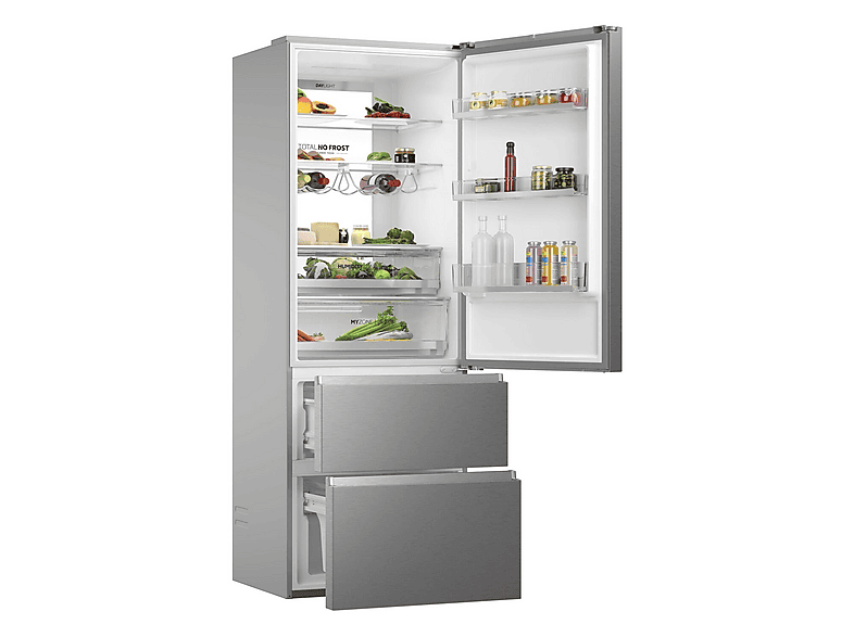 Frigorífico combi - Haier Series 7 HTW7720CNMM, No Frost, 201 cm, 486 l, My Zone, Daylight, Inox Platino