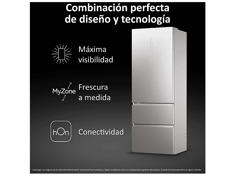 Frigorífico combi - Haier Series 7 HTW7720CNMM, No Frost, 201 cm, 486 l, My Zone, Daylight, Inox Platino