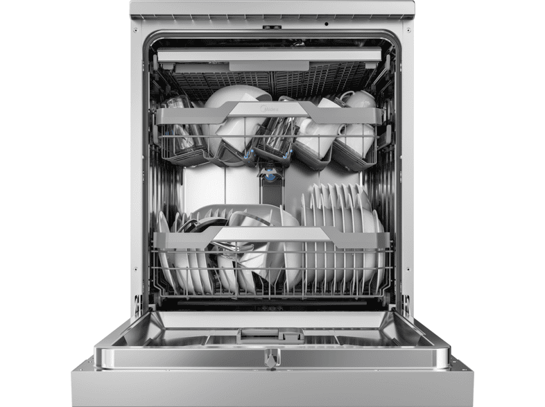 Lavavajillas - Midea MDWEF1433DSS, 14 servicios, 9 programas, 59.8 cm, Aquastop, Inox
