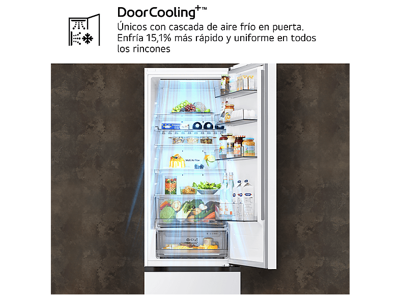 Frigorífico combi - LG GBBS322ASW, No Frost, 203 cm, 375 l, DoorCooling+™, FRESHBalancer™, Blanco