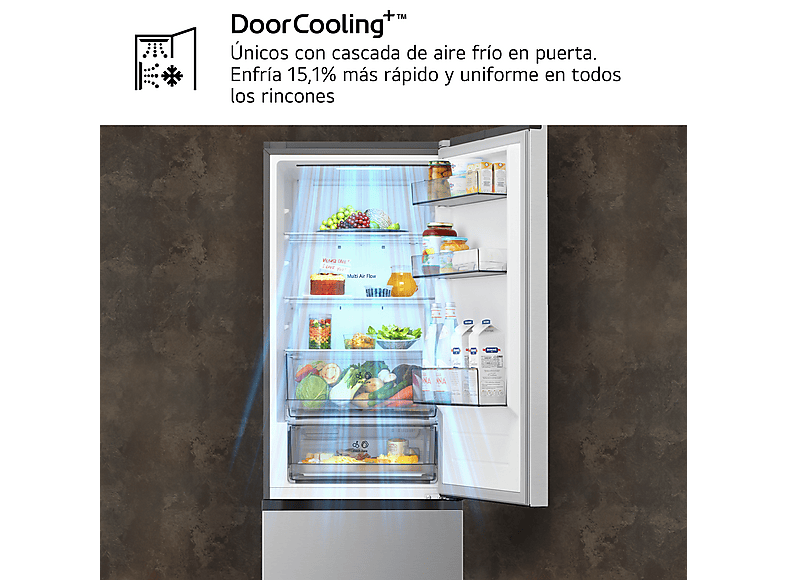 Frigorífico combi - LG GBBSJ10DPY, No Frost, 186 cm, 375 l, DoorCooling+™, Multi Air Flow™, Inox antihuellas