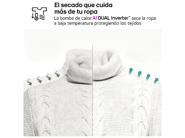 Secadora bomba de calor - LG RHX5009TBB, 9 kg, 12 programas, AI DUAL Inverter™, ThinQ™, Acero Grafito Mate Antihuellas