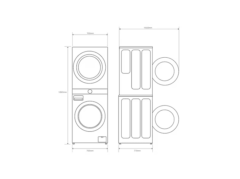 Lavadora secadora - LG WT1716BBF, Torre de lavado 17/16 kg, TurboWash™, Smart Pairing™, Inox grafito