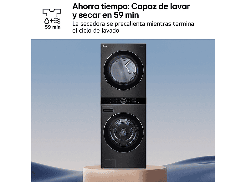 Lavadora secadora - LG WT1716BBF, Torre de lavado 17/16 kg, TurboWash™, Smart Pairing™, Inox grafito