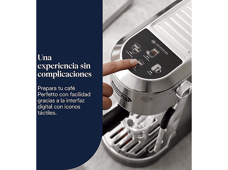 Cafetera express - De Longhi, De'Longhi EC890.M Dedica Duo Cold Brew, 15 bar, 1450W, 1.1 l, Capacidad para 2 tazas, Metal