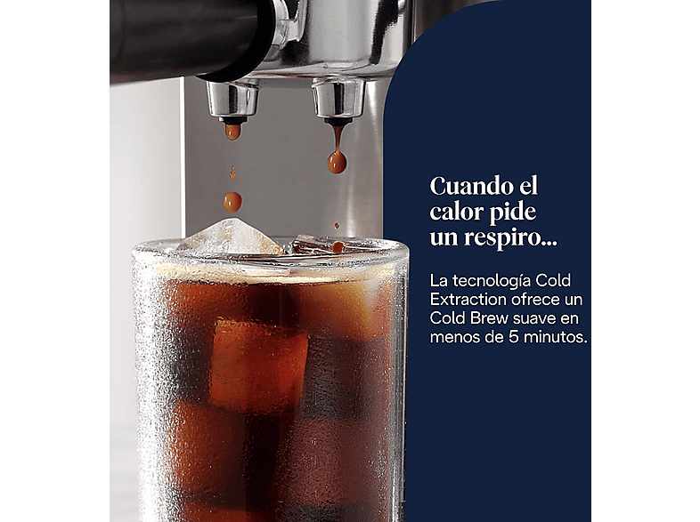 Cafetera express - De Longhi, De'Longhi EC890.M Dedica Duo Cold Brew, 15 bar, 1450W, 1.1 l, Capacidad para 2 tazas, Metal