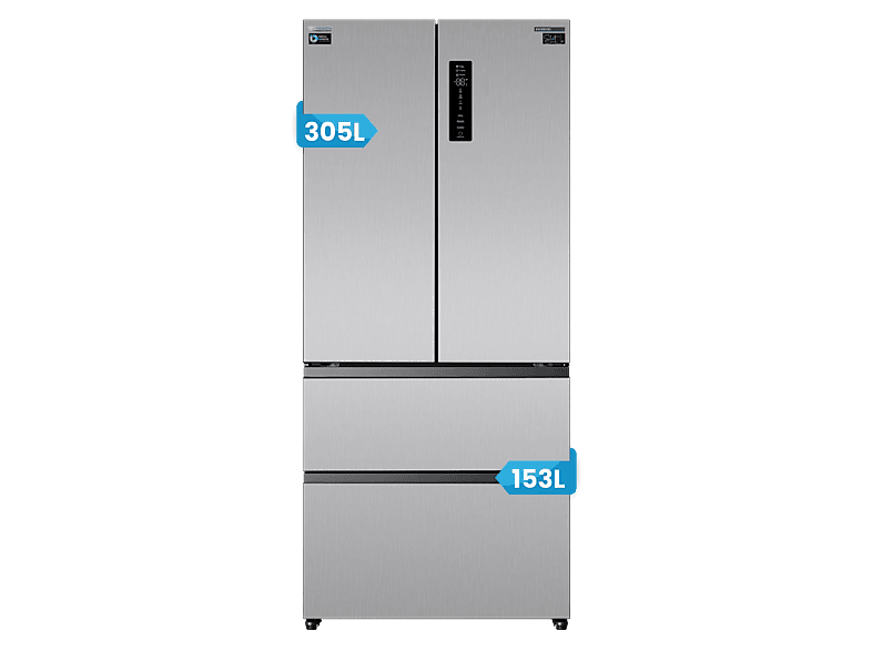 Frigorífico americano - Infiniton FRD-580Q90XEN, No Frost, 190 cm, 458l, Inverter, Iluminación LED, Inox